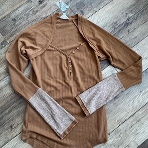 Bohme Tan and Cream Long Sleeve Top